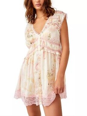 Free People Spring Fling Floral Pink Mini Dress Size Small